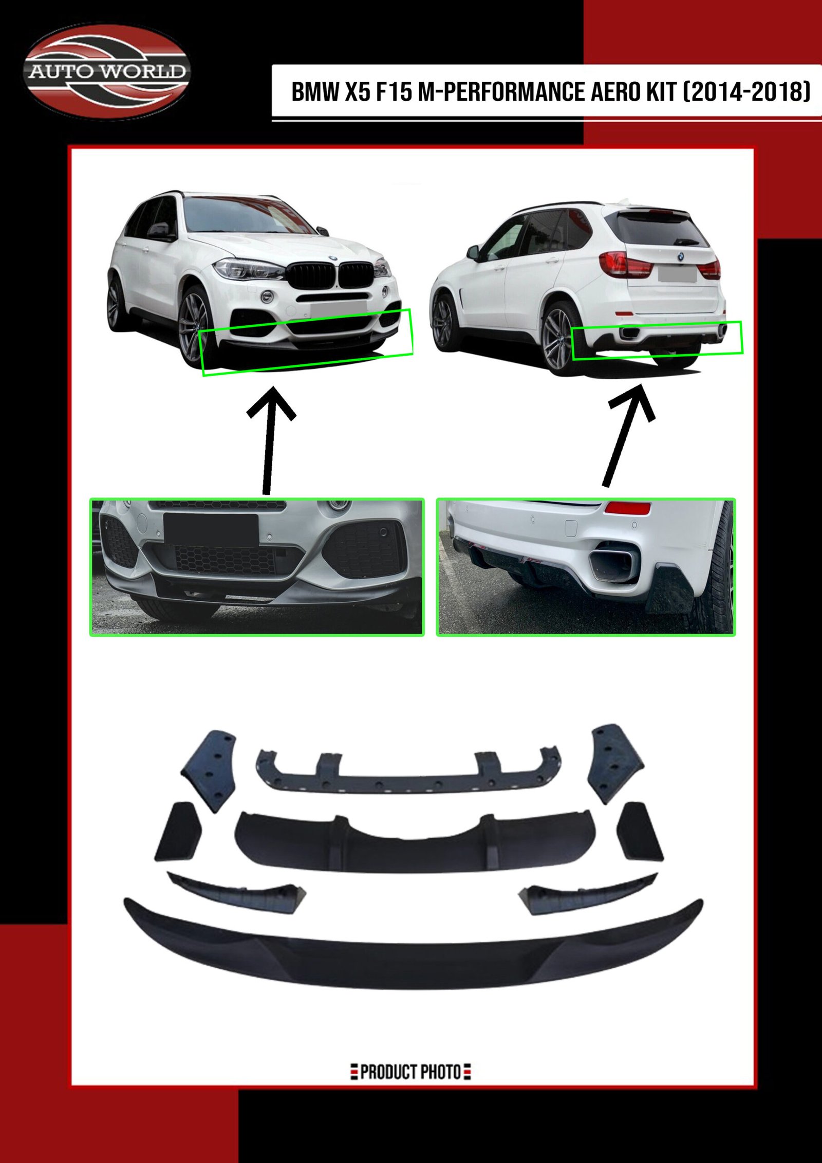 Para BMW F15 X5 14-18 M Estilo Brillo Negro
