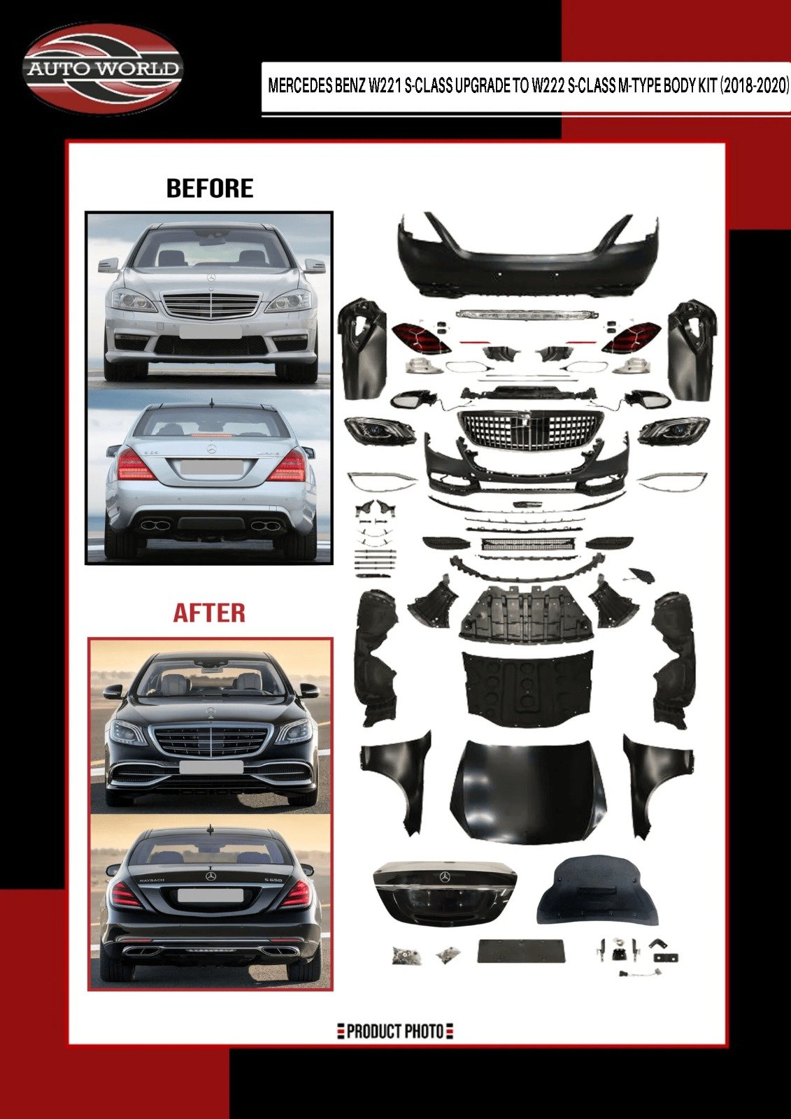 MERCEDES-BENZ W221 S-CLASS UPGRADE TO W222 S-CLASS M-TYPE TYPE BODYKIT ...